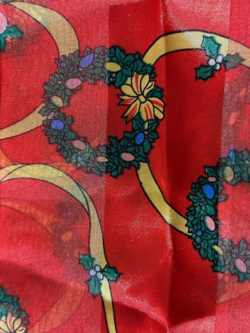 Retro Red Floral Berries Christmas Print Chiffon Scarf Lightweight Hand Wash